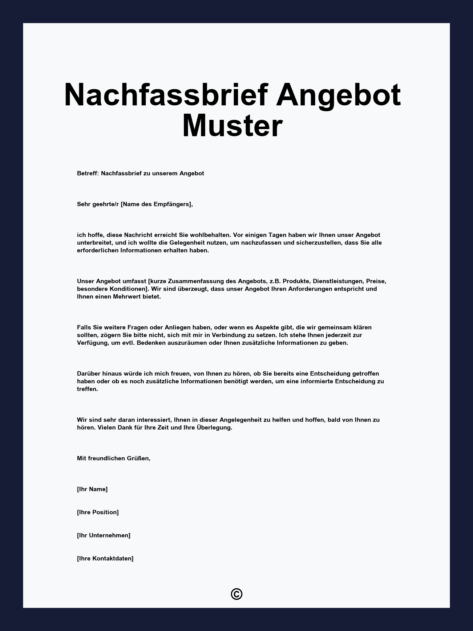 Nachfassbrief Angebot Muster