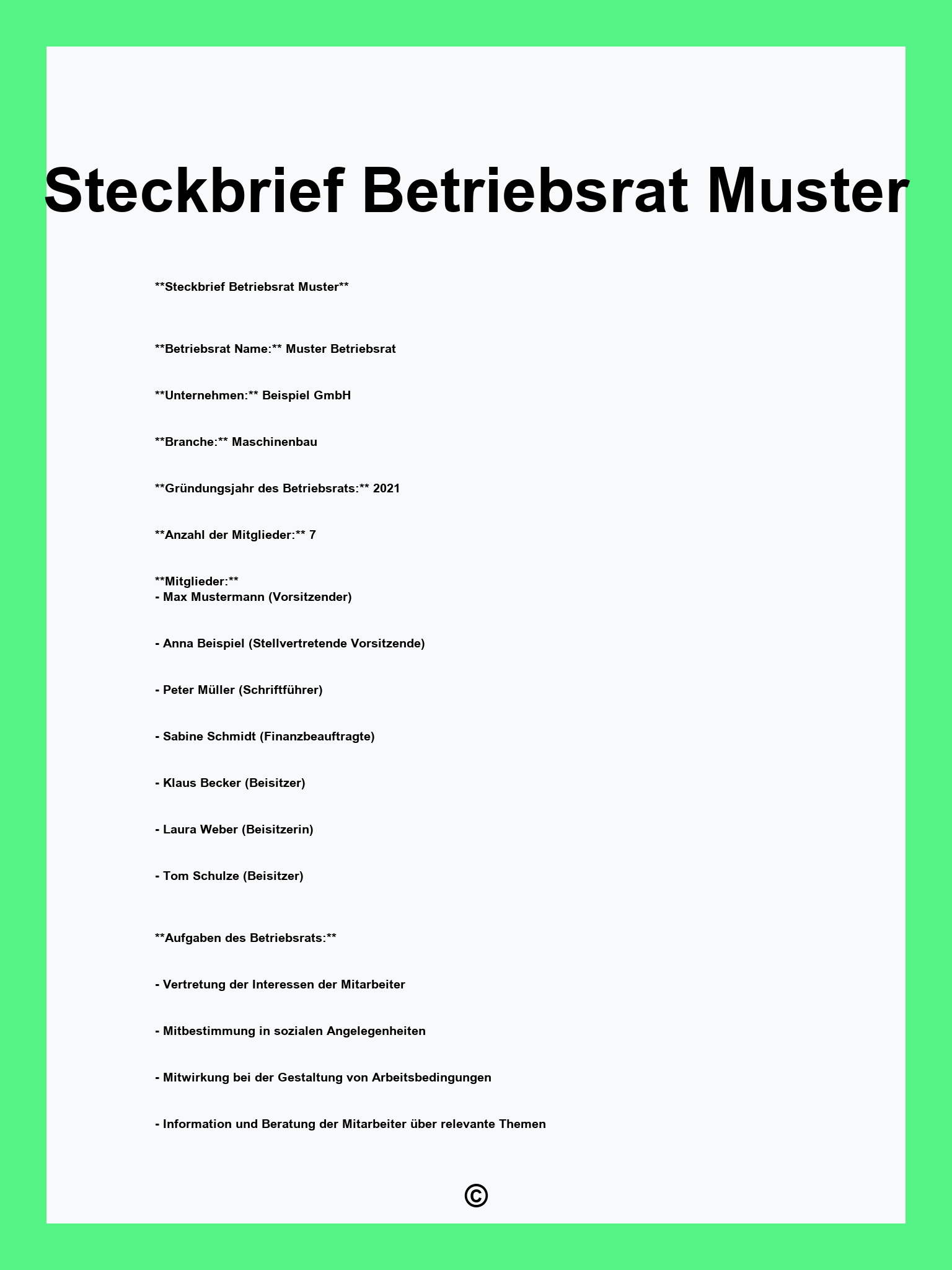 Steckbrief Betriebsrat Muster
