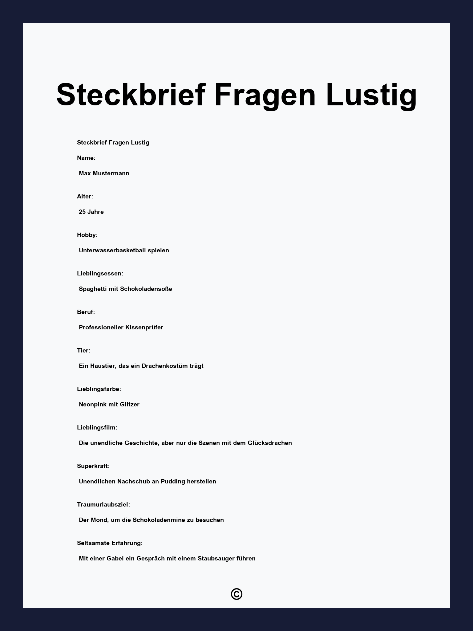 Steckbrief Fragen Lustig
