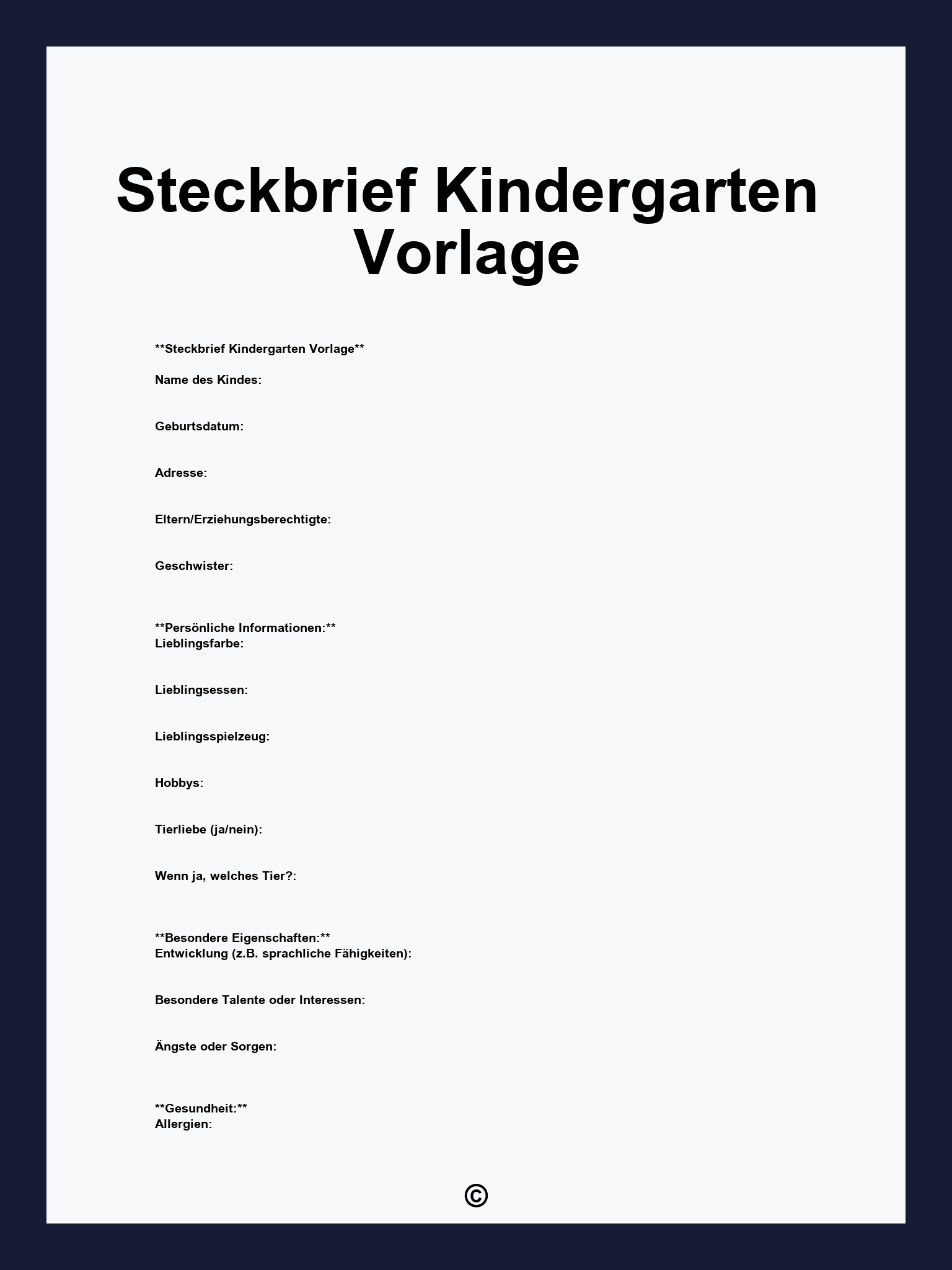 Steckbrief Kindergarten Vorlage