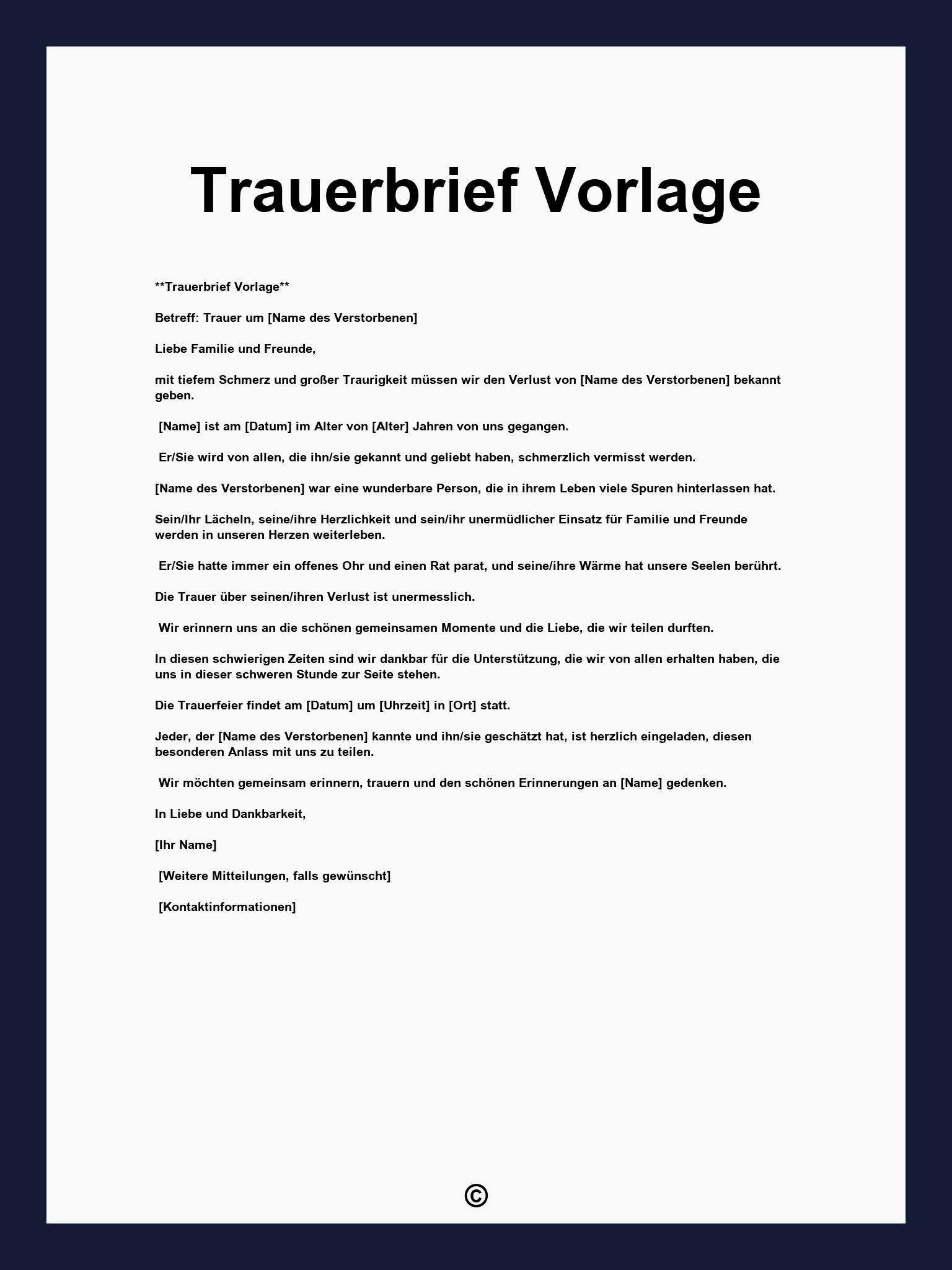 Trauerbrief Vorlage