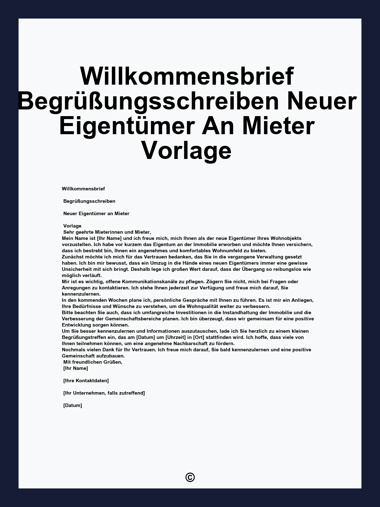 Willkommensbrief Begrüßungsschreiben Neuer Eigentümer An Mieter Vorlage
